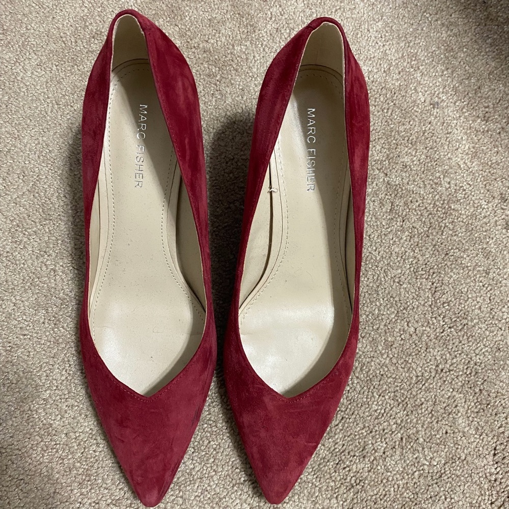 Marc Fisher Deep Red Suede Wedges